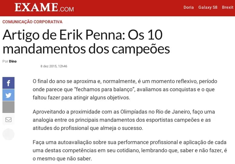 Publicação sobre Erik Penna no Portal Exame