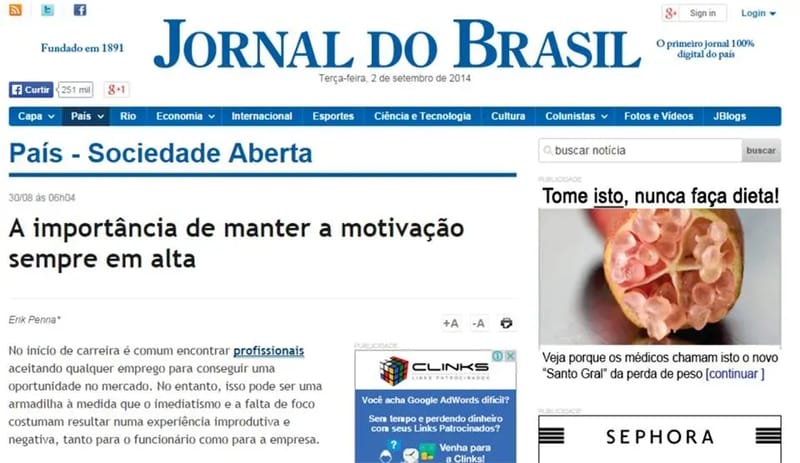 Publicação sobre Erik Penna no Jornal do Brasil