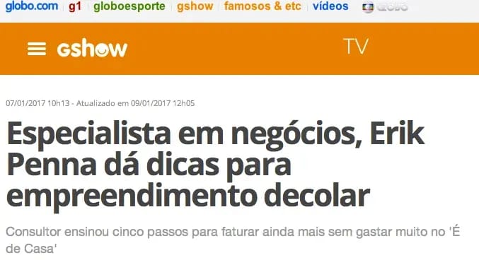 Publicação sobre Erik Penna no G1