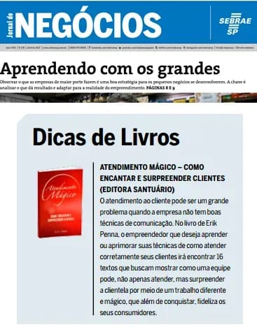 Publicação do JN Sebrae sobre livro de Erik Penna