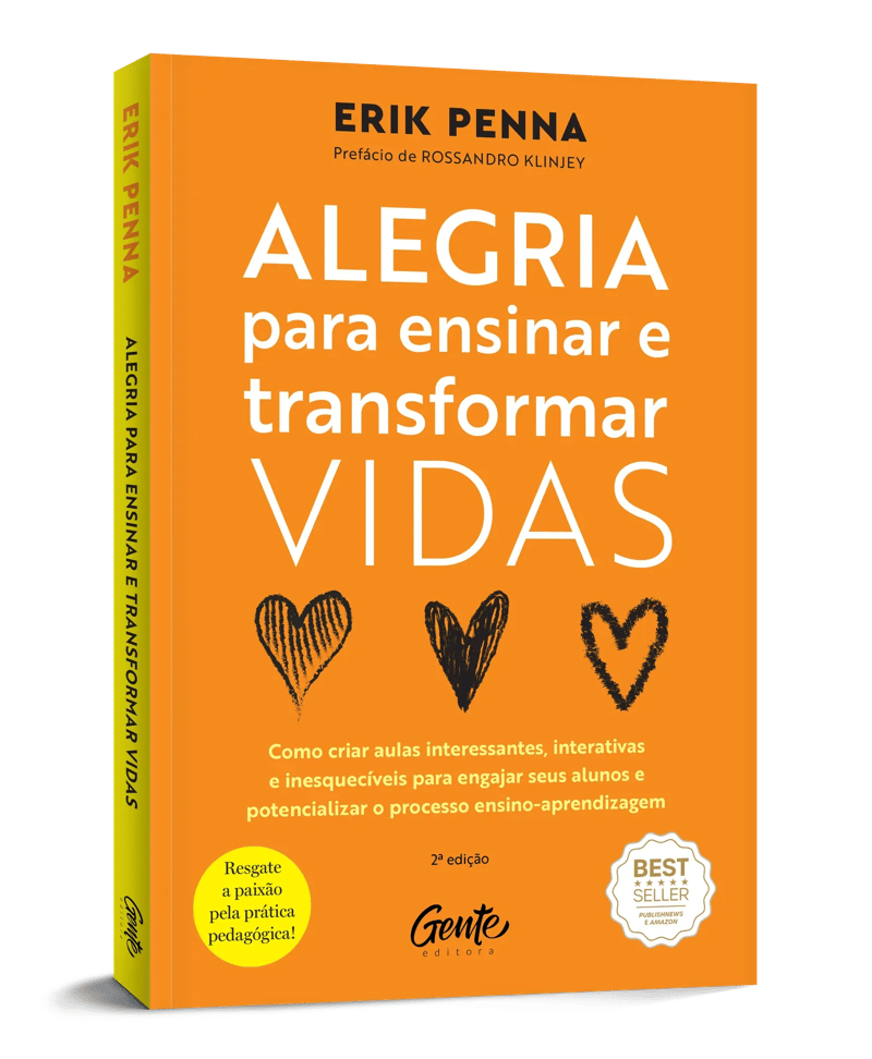 Capa do livro Alegria para Ensinar e Transformar Vidas, de Erik Penna, com selo de best-seller