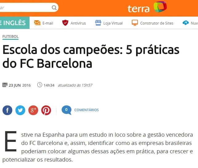 Publicação sobre Erik Penna no Portal Terra